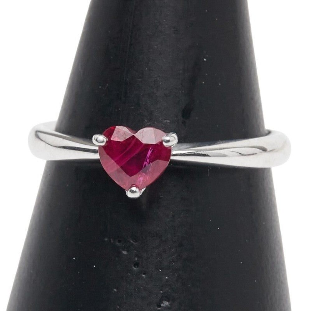 Unbranded Heart Motif 18K White Gold Ruby Ring Silver